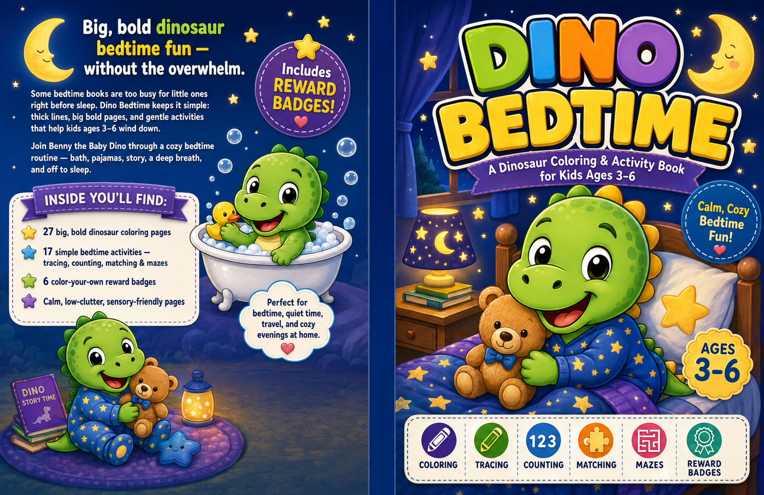 Dino Bedtime dinosaur coloring and activity book cover