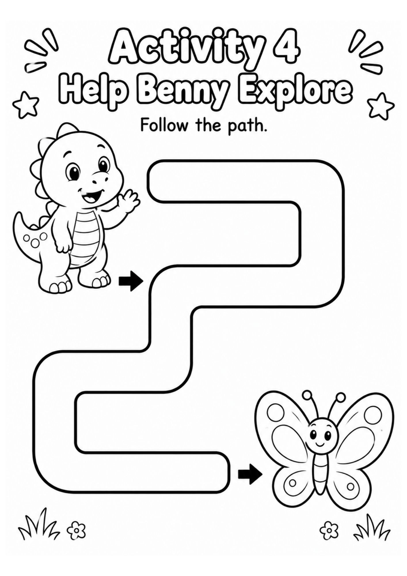 Help Benny Explore maze printable activity preview